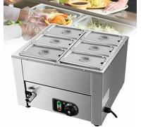 FHRKA Chauffe-Aliments électrique 18L, Serveur de Buffet Portable et Plateau Chauffant avec 3/4/5/6 couvercles Amovibles, Chauffe-Aliments pour Table à Vapeur (6Lids)