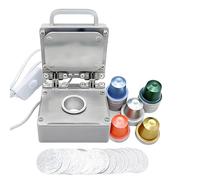 FHRKA Machine Portable de scellage de Capsules de café avec 100 Coques et Feuilles d;Aluminium, scelleuse de Capsules de café, Machine à sertir et à capsuler, Noire (White)