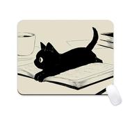 FHRYNA Petit Tapis Souris Avec un adorable chat noir, 260 x 210 mm, avec base antidérapante pour bureau - une idée cadeau amusante
