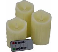 FHS Bougies LED, set de 3, crème avec minuterie, 10/12,5/15cm