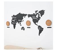 FHSLKXIM Carte du Monde, Horloge Murale avec Fuseau Horaire, Horloge Murale Décorative pour Chambre, Salon, Bureau, Décoration Murale, Horloge Murale À Piles en Bois À Monter Soi-Même