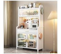 FHSLKXIM Étagère De Cuisine Réglable À 5 Niveaux avec Tiroir, Meuble De Rangement pour Micro-Ondes, Étagère De Grande Capacité pour Gagner De La Place, Blanc, 90 Cm
