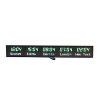 FHSLKXIM Horloge Murale À LED avec Télécommande, Affichage De L'Heure De 5 Villes, Luminosité Réglable pour La Maison Ou Le Bureau, Vert Et Blanc