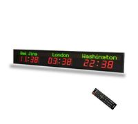 FHSLKXIM Horloge Murale Numérique À LED avec Fuseau Horaire Mondial Et Luminosité Réglable pour Hôtels, Aéroports Et Entreprises, 3 Villes