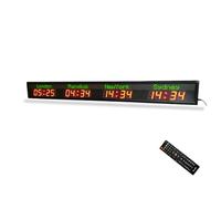 FHSLKXIM Horloge Murale Numérique À LED avec Fuseau Horaire Mondial, Luminosité Réglable, Idéale pour Les Hôtels Et Les Aéroports, 4 Villes