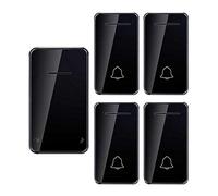 FHSLKXIM Sonnette sans Fil Étanche, sans Pile, 4 Émetteurs Et 1 Récepteur, Portée De Transmission De 200 M, LED Clignotante, Rappel, Noir