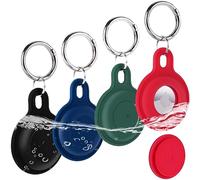 Fhtase 4 packs d'étuis imperméables pour Airtag, Soft Silicone Apple Airtag Keychain Case Hidden for Dog Collar, Luggage, Tracker Key Ring, 360 Full Body Coverage Protective