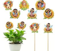 FHTech Store Lot de 6 kits d'art diamant avec piquets de jardin (fée tournesol)