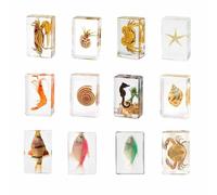 FHUILIJH 12 PCS Animaux Marins Spécimens Véritable Animal Marine Crabe Poisson Hippocampe Spécimen Résine Bureau Presse-Papier,Clear,2inch