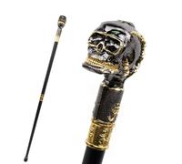 FHUILIJH Bâton de Marche tête de Mort, Cannes de Gentleman Fantaisie Vintage en métal, Accessoire pour Un Usage Quotidien,Noir,90cm