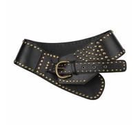 FHUILIJH Ceinture Large médiévale - Boucle en métal cloutée Ceinture - Ceinture Large Vintage Cosplay Ceinture en Cuir pour Accessoires de Spectacle de cos médiéval,Noir,106cm