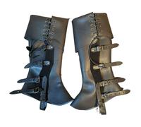 FHUILIJH Faux Cuir Botte Couvre médiéval Chevalier jambières pour l'interprétation Dramatique COS Photographie Accessoires,Noir,30cm