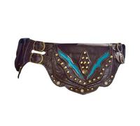 FHUILIJH Sacs de Hanche Vintage médiéval - Sac à bandoulière en Cuir PU pour Femmes - Sac Banane Solide Steampunk Solide pour Dames avec Boucle de ceinture réglable et Fermeture éclair,Marron,20cm