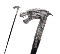 FHUILIJH Tête de Dragon Canne bâton de Marche Alliage Fait à la Main Canne déguisement Fantaisie Accessoires,Argent,91cm
