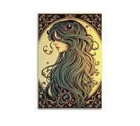 fhujgg Impression sur toile style Art nouveau avec accents de cheveux verts pour salon, chambre à coucher, 60 x 90 cm, style sans cadre