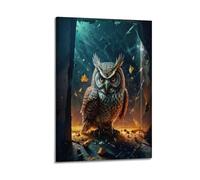 fhujgg Poster animal Dark Art Hibou Verre Brisé Fond Lumineux Poster Art mural sur toile esthétique pour salon, chambre à coucher, 60 x 90 cm, style cadre