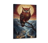 fhujgg Poster animal fantaisie hibou mystique vallée de la lune illustration sur toile pour salon, chambre à coucher, 40 x 60 cm, style cadre