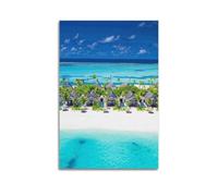 fhujgg Poster mural sur toile de style paysage villas le long du rivage turquoise - Impression sur toile pour salon, chambre à coucher - 20 x 30 cm - Style sans cadre