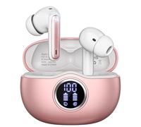Fhumsh A10 Pro Écouteurs sans fil Bluetooth 5.3 HiFi stéréo, lecture de 50 heures, affichage numérique LED, microphone antibruit, casque ergonomique pour salle de sport/course à pied/travail - Or rose