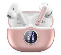 Fhumsh A10 Pro Écouteurs sans fil Bluetooth 5.3 HiFi stéréo, lecture de 50 heures, affichage numérique LED, microphone antibruit, casque ergonomique pour salle de sport/course à pied/travail - Or rose