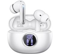 Fhumsh A10 Pro Écouteurs sans fil Bluetooth 5.3 HiFi stéréo, lecture de 50 heures, affichage numérique LED, microphone antibruit, casque ergonomique pour salle de sport/course à pied/travail - Blanc