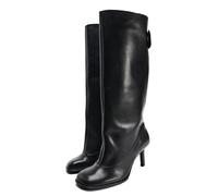 FHVCMTG Talons Hauts High Heels Bottes Hautes Talon Chaton Femmes Chaussures Mollet Large Bout Carré Enfiler Soirée Habillées,Black,38