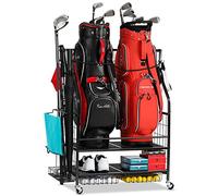 FHXZH Organiseur de sac de golf pour garage support de sac de golf pour 2 sacs, balles, chaussures et accessoires d'équipement de golf, pour garage, club, abri de jardin (2 supports pour sacs de golf)
