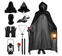 FHzytg Lot de 8 Costumes de Médecin de la Peste pour Homme - Steampunk Médiéval avec Masque à Bec d'Oiseau - Déguisement de Docteur Plague pour Halloween