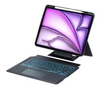 FIABANO Étui folio avec clavier Bluetooth sans fil pour iPad Air 13" (M2/M3), clavier rétroéclairé amovible - Souris TrackPad - Support réglable portrait / paysage