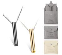 Fiada 2 Sets Colliers de Soulagement d'Anxiété Collier de Respiration Consciente en Acier Inoxydable Sacs à Bijoux Collier d'Exercices de Respiration Profonde pour Relaxation (Noir, Or)