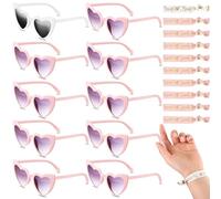 Fiada 20 Pièces Set Lunettes de Soleil Cœur de Mariée EVJF Bracelet de Mariage Bride Bracelet de Demoiselle d'Honneur Team Bride Accessoire d'Enterrement de Vie de Jeune Fille (Blanc et Rose)
