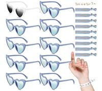 Fiada 20 Pièces Set Lunettes de Soleil Cœur de Mariée EVJF Bracelet de Mariage Bride Bracelet de Demoiselle d'Honneur Team Bride Accessoire d'Enterrement de Vie de Jeune Fille (Blanc et Bleu de Mer)