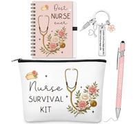 Fiada 4 Pièces Cadeaux de Remerciement pour Infirmières Cadeau de Remerciement Inspirant Mini Carnet Stylos à Bille Trousse à Maquillage Porte-Clés d'Infirmière pour Étudiants en Médecine