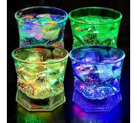 FIAHNG UPZAI LED Old Fashioned Glasses: 10oz Liquid Activated Multicolor Light Up Drinking Tumblers Set of 4 - Plastic Fun Cups for Water Beer Cocktail Whiskey Bar Party