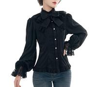 Fiamll Chemisier victorien vintage pour femme avec col montant et volants, Schwarz#3, XXL