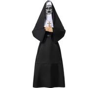 Fiamll Costume de nonne pour Halloween, cosplay - Costume de nonne noire pour femme - Carnaval - Églises à thème - Taille S