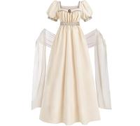 Fiamll Regency Jane Austen Robe pour femme taille empire à manches bouffantes avec écharpe pour fête de thé, cocktail, soirée, taille S, Couleur champagne., L