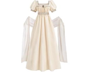 Fiamll Regency Jane Austen Robe pour femme Taille empire Manches bouffantes Robe avec écharpe pour thé cocktail soirée cocktail, Couleur champagne., XXL