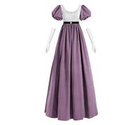 Fiamll Regency Jane Austen Robe victorienne pour femme Coupe trapèze Taille empire Robe victorienne avec écharpe Robe de soirée, Violet, S