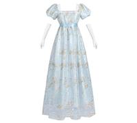 Fiamll Robe de bal Regency pour femme - Taille empire - Robe de bal - Costume Renaissance cottagecore avec gants, bleu clair, L