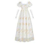 Fiamll Robe de bal Regency pour femme - Taille empire - Robe de bal - Costume Renaissance cottagecore avec gants, or, XXL