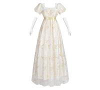 Fiamll Robe de bal Regency pour femme - Taille empire - Robe de bal - Costume Renaissance cottagecore avec gants, Doré clair, XL