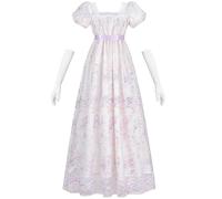 Fiamll Robe de bal Regency pour femme - Taille empire - Robe de bal - Costume Renaissance cottagecore avec gants