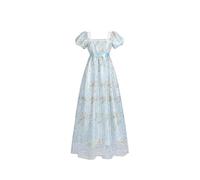 Fiamll Robe de femme style empire, avec gants, bleu ciel, S