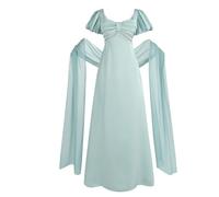 Fiamll Robe de Style Renaissance pour Femmes avec Taille Empire et Manches à Volants, Robe de Bal Vintage avec Gants et Écharpe, Robe de Thé, Robe de Soirée, bleu mer, M