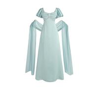 Fiamll Robe de Style Renaissance pour Femmes avec Taille Empire et Manches à Volants, Robe de Bal Vintage avec Gants et Écharpe, Robe de Thé, Robe de Soirée, bleu mer, M
