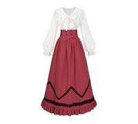 Fiamll robe médiévale pour femmes robe victorienne renaissance robe de dames 1900 robe renaissance costume médiéval vintage jupe victorienne blouse ensemble, rouge, S
