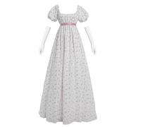 Fiamll Robe Regency Empire Florale Longue - Taille Empire - Robe de Fête - Costume Renaissance, Blanc, L