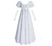 Fiamll Robe Regency Empire Motif Floral - Longue de Fête - Costume Renaissance, Bleu, XL