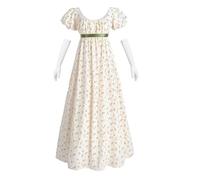 Fiamll Robe Regency Empire Pour Femme - Motif Floral - Longue de Fête - Costume Renaissance, Beige, XL